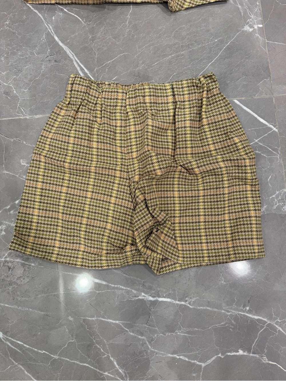 Plaid High-Waist Shorts in Mustard and Brown
